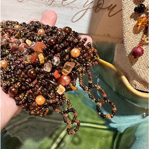 Gorgeous Handcrafted Brown Tone Glass & Gemstone Beaded Necklace & Mesh Bracelet - Picture 5 of 12